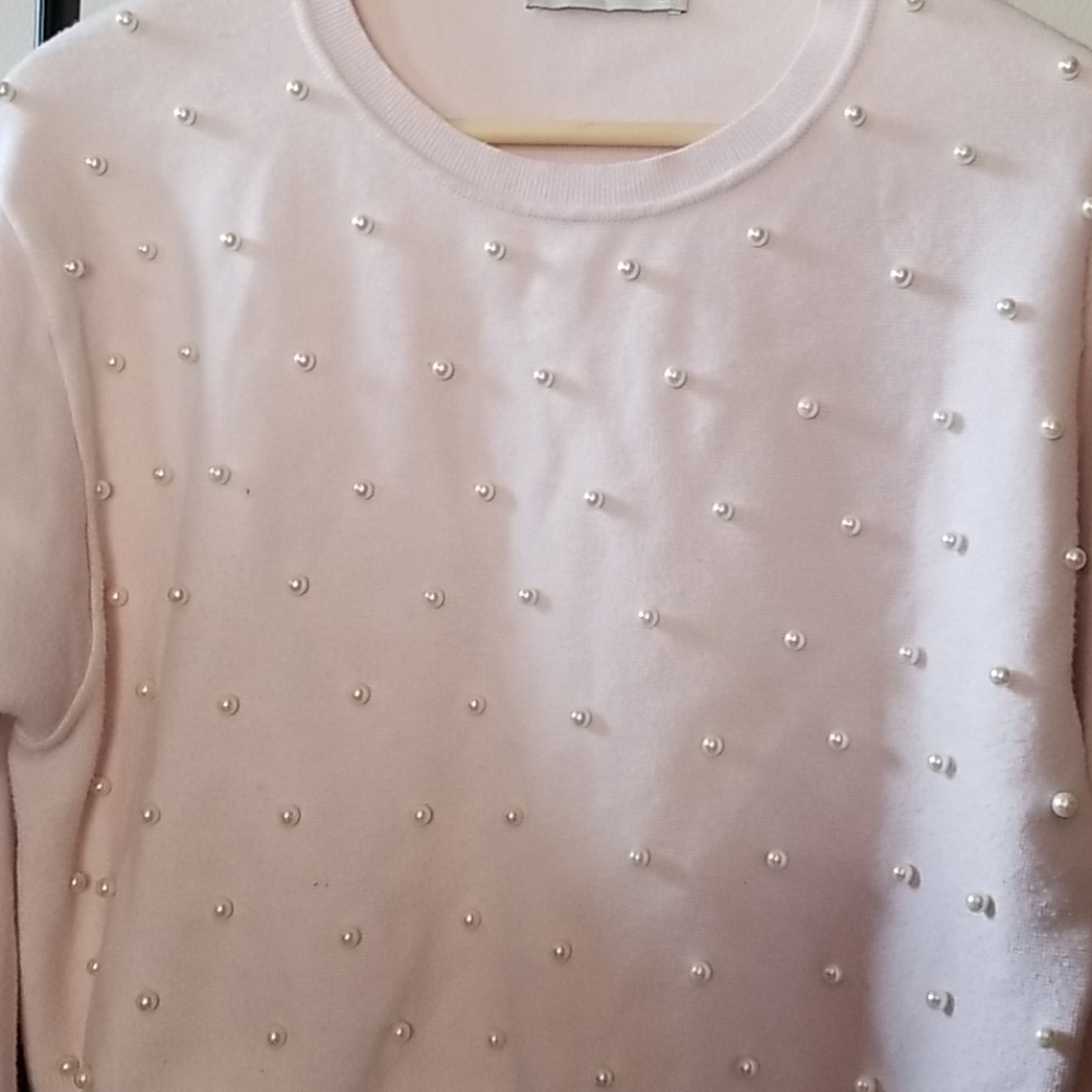 Zara pearl embelisshed crop balloon sleeve sweater